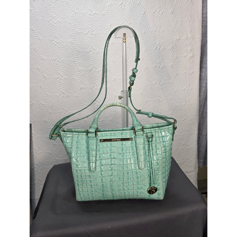 Brahmin Duxbury Satchel Jadeite Melbourne croc embossed Green Leather Bag